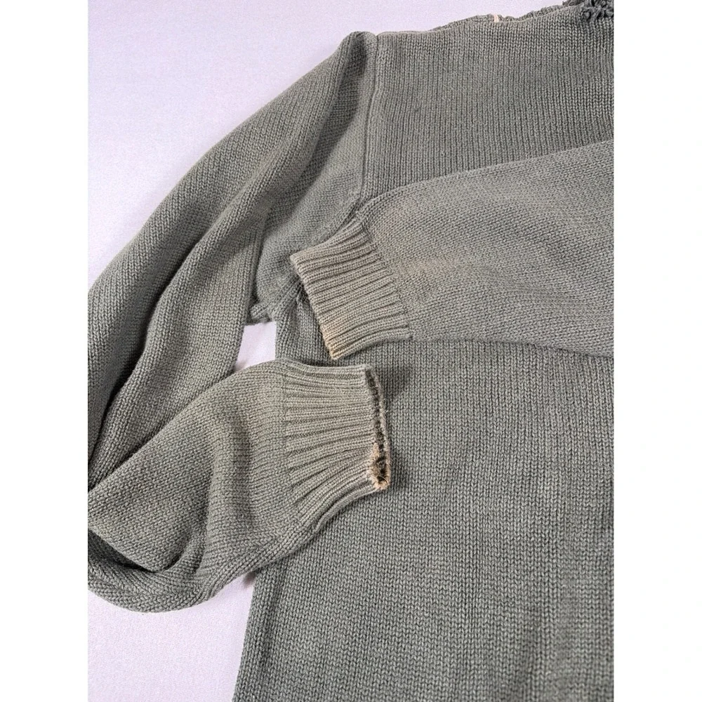 Grunge core Haggar Men Olive Green Cable Knit Cotton Crewneck Sweater Size Large
